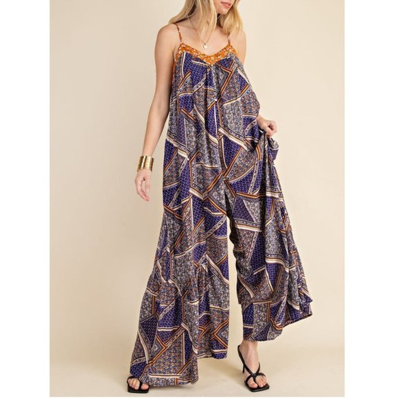 Plus Size Boho Gypsy Wide Leg Jumpsuit Jumper - Picture 3 of 8